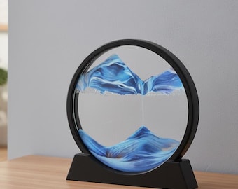3D Quicksand Moving Sand Art – Round Deep Sea Hourglass Flowing Picture Frame, Relaxing Desktop Decor for Home or Office