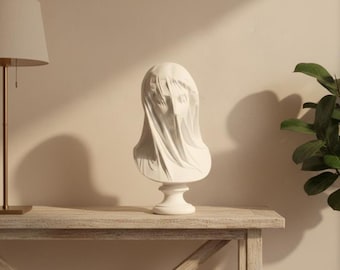 Veiled Lady Bust Statue, Greek Roman Goddess Sculpture, Classic Maiden Figurine, Mythology Inspired Art, Elegant Home Living Room Desk