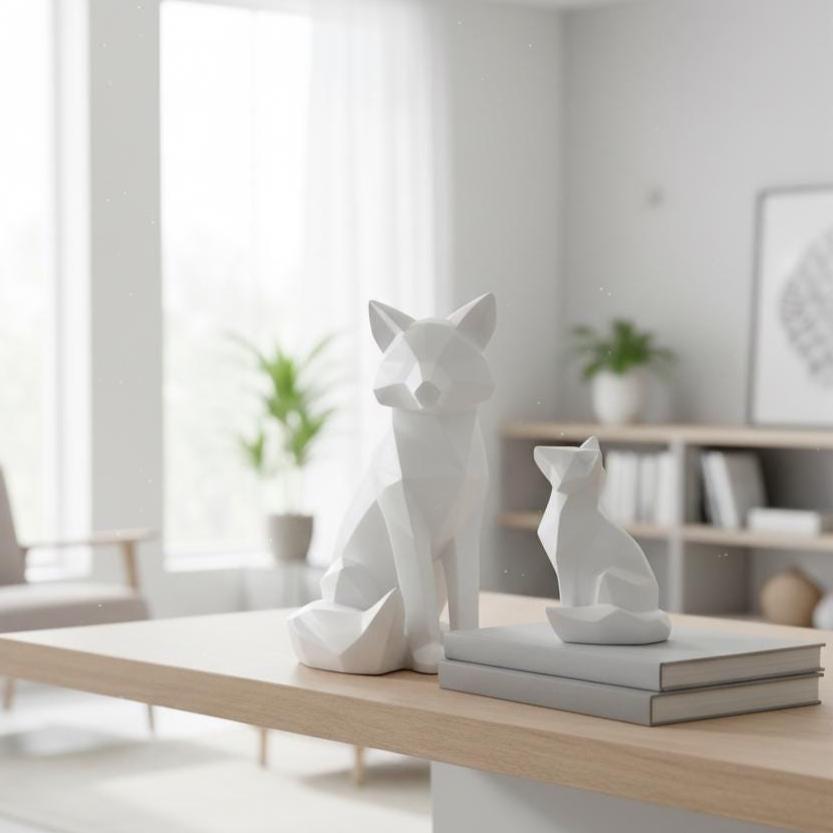 Geometric Fox Sculpture | White Abstract Animal Statue, Modern