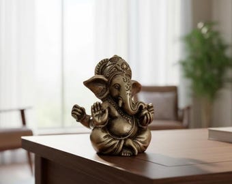 Statue de seigneur Ganesh en bronze - Figurine de dieu éléphant hindou, décoration spirituelle pour la maison, sculpture d'ornement de Bouddha pour bureau, méditation et prière