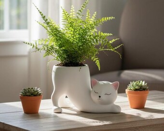 Cartoon Cat Tail Flower Pot – Cute Resin Succulent Planter, Creative Mini Plant Pot, Desktop Decoration, Fun Birthday Gift Idea, Office Desk