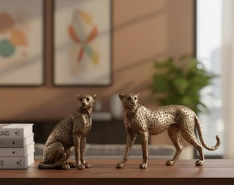 European Vintage Panther Statue | Leopard Jaguar Figurine, Animal Sculpture for Living Room, Office Desk, Home Decoration, Gift Accent