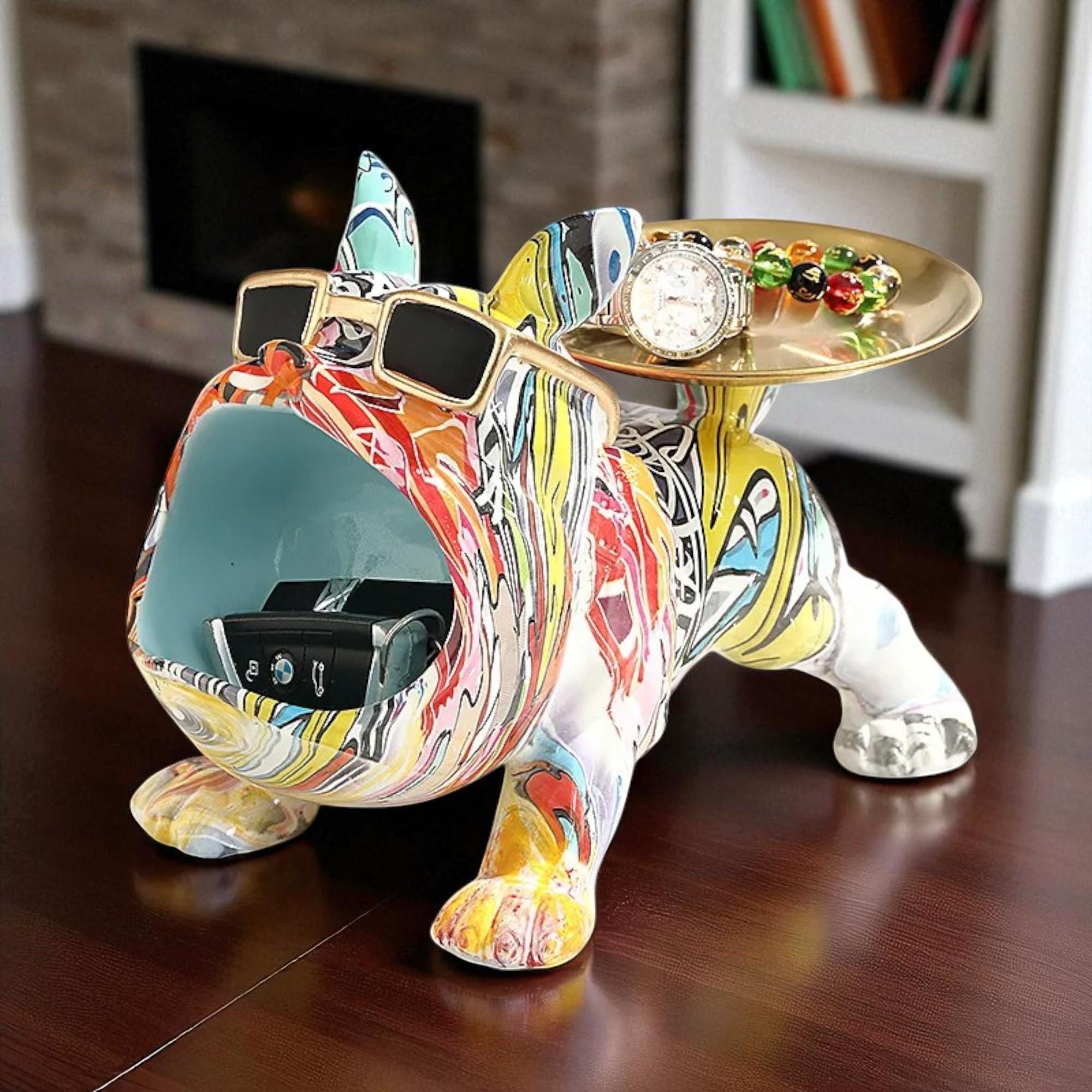 Bulldog Big Mouth Storage Statue – Colorful Resin Dog Figurine