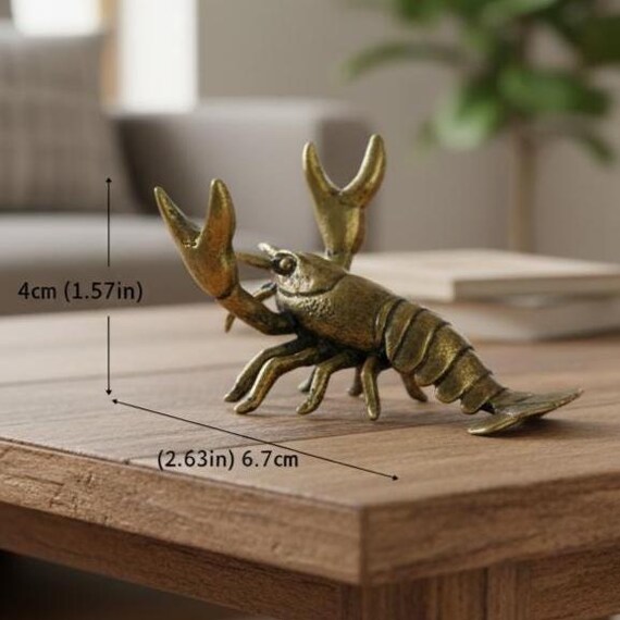 Solid Brass Crayfish Ornament – Vintage Lobster Figurine, Animal