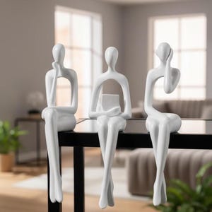 White Abstract Resin Sculpture – Modern Minimalist Decorative Statue for Living Room, Bedroom, Office, Desk, and Contemporary Home Decor