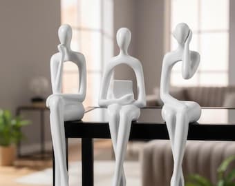 White Abstract Resin Sculpture – Modern Minimalist Decorative Statue for Living Room, Bedroom, Office, Desk, and Contemporary Home Decor