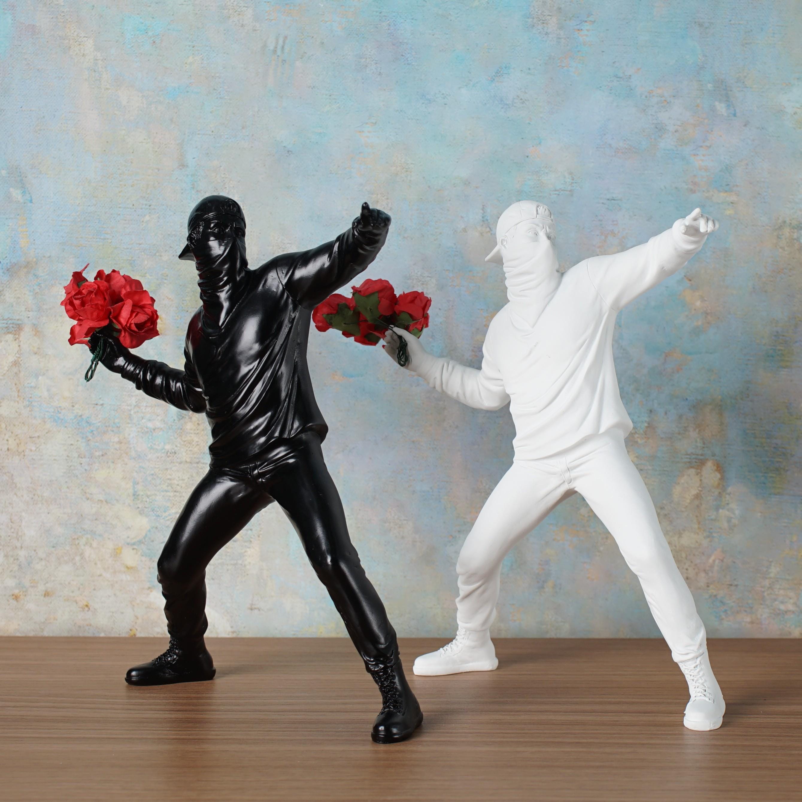 Banksy Man With Rose Resin Statue – Modern Street Art Inspired