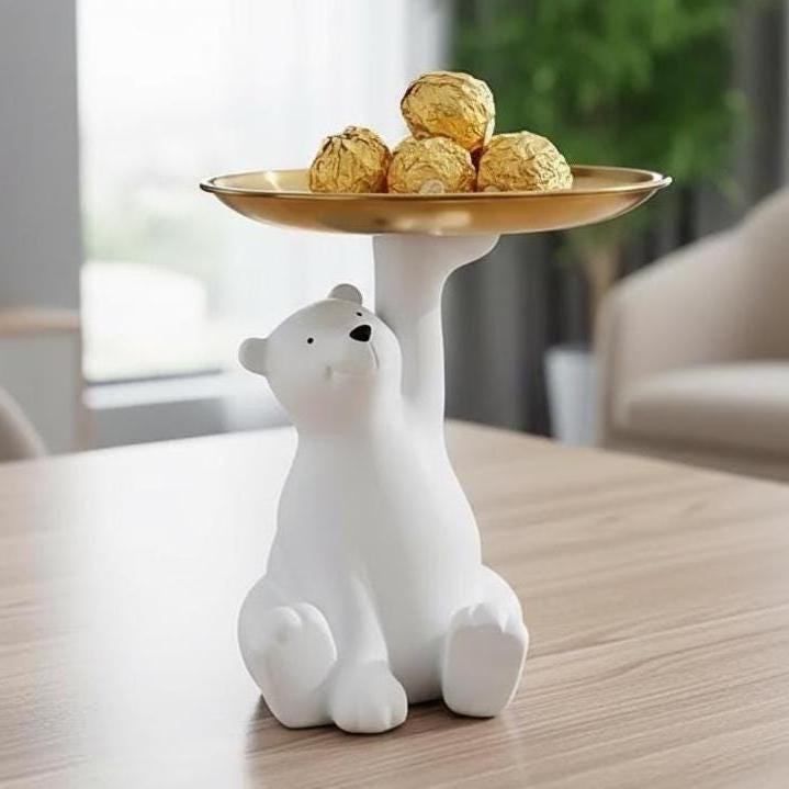 Creative Polar Bear Tray – Cute Seated Bear Storage Dish for Keys