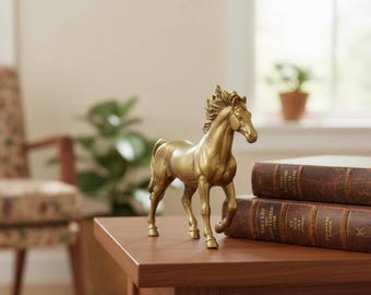 Pure Copper Horse Statue – 12 Zodiac Feng Shui Figurine, Vintage Bronze Running Horse Ornament, Miniature Desk Decoration Gift, Desk Figure