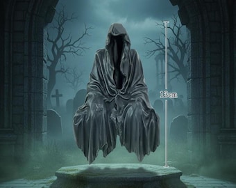 Black Grim Reaper Statue | Horror Resin Ghost Figurine, Creepy Skeleton Sculpture, Gothic Desktop Ornament, Scary Halloween Home Decoration
