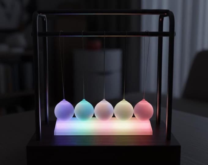 LED Newton’s Cradle Desk Toy | Light-Up Balance Balls, Science Gadget for Kids & Adults, Desk Decor, Educational Home Ornament