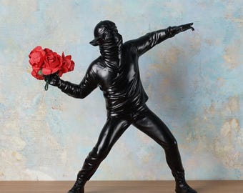 Banksy Man With Rose Resin Statue – Modern Street Art Inspired