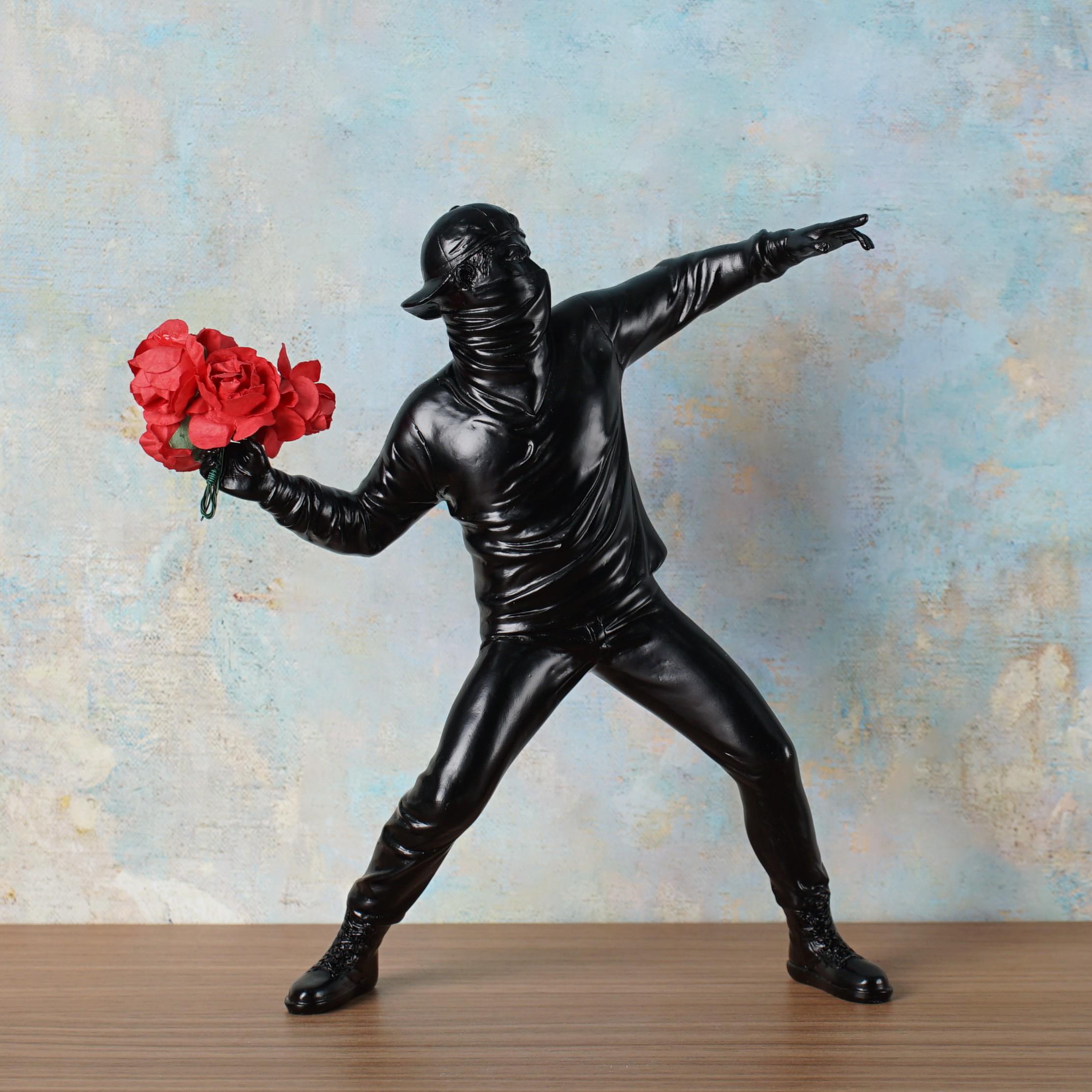 Banksy Man With Rose Resin Statue – Modern Street Art Inspired