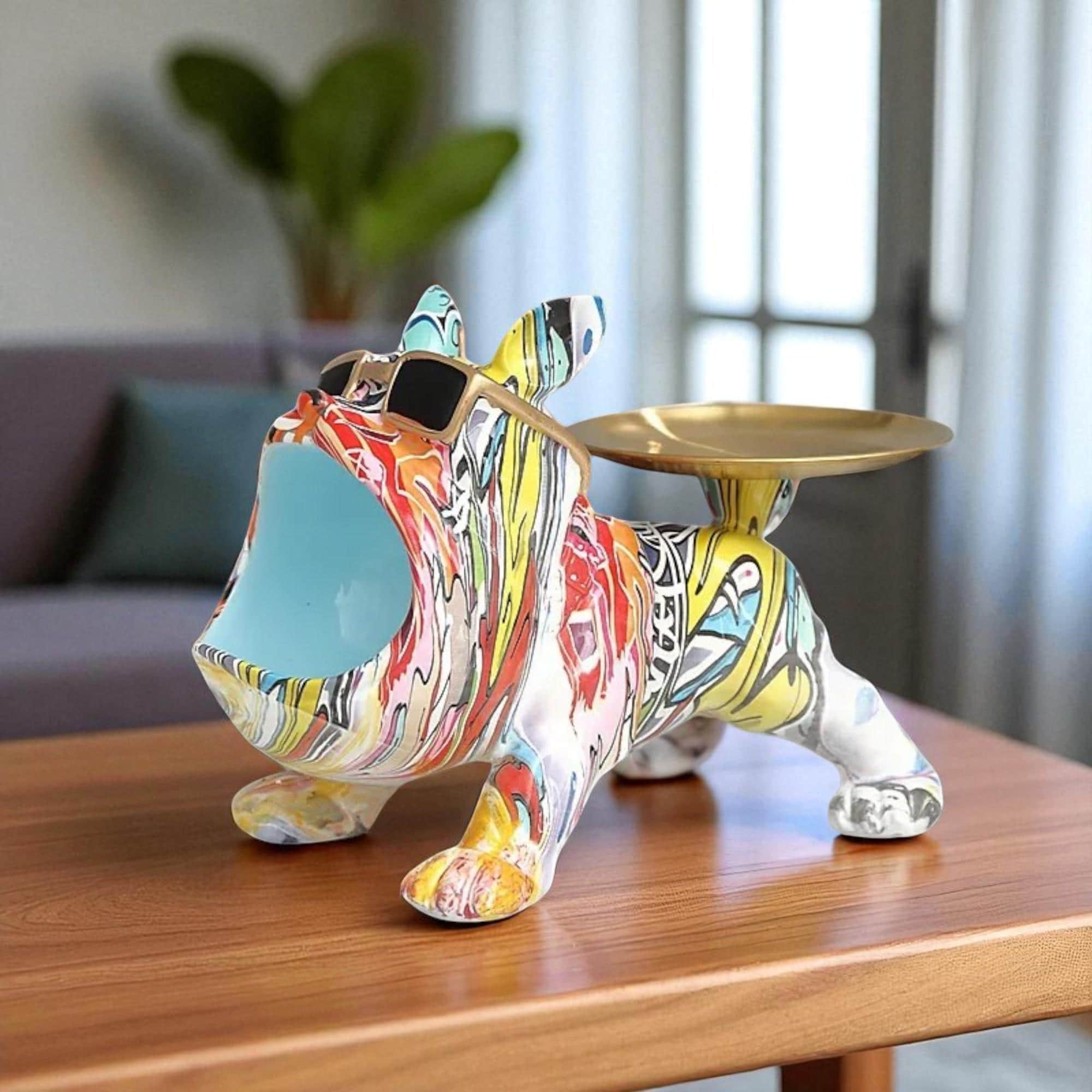 Bulldog Big Mouth Storage Statue – Colorful Resin Dog Figurine