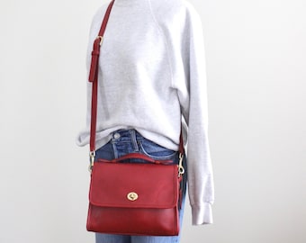 Vintage Coach Bag // Coach Court Bag // Leather Messenger Purse Red 9870
