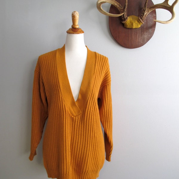 Mustard Sweater //  Slouchy V Neck Sweater