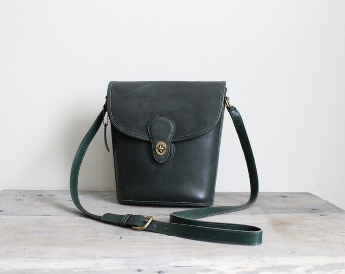 Vintage Coach Bag // Crossbody Binocular Bag Green Leather Etsy