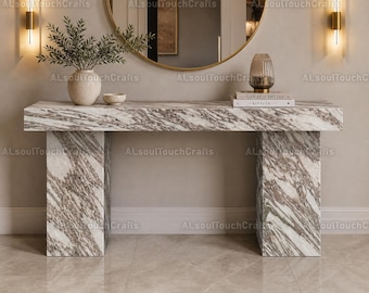 Handcrafted Calacatta Marble Console Table, Luxury Natural Stone Foyer Table, Minimalist Modern Entryway Console, Premium Marble Furniture