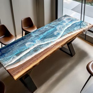 Live Edge Walnut and Epoxy Ocean River Dining Table Custom Ocean Wave Resin and Wood Dining Table with Realistic Ocean Waves Coffee Table |