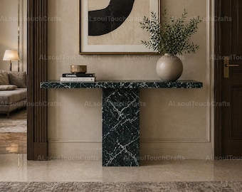 Luxury Green Marble Console Table, Modern Entryway Table, Handmade Stone Console, Dark Marble Hallway Table, Minimalist Designer Furniture