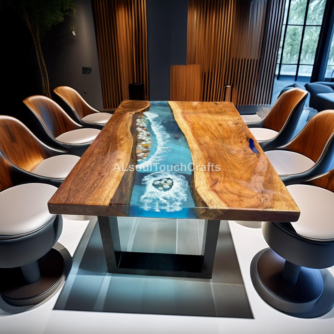 Luxury Blue Resin River Dining Table – Handmade Live Edge Wood With ...