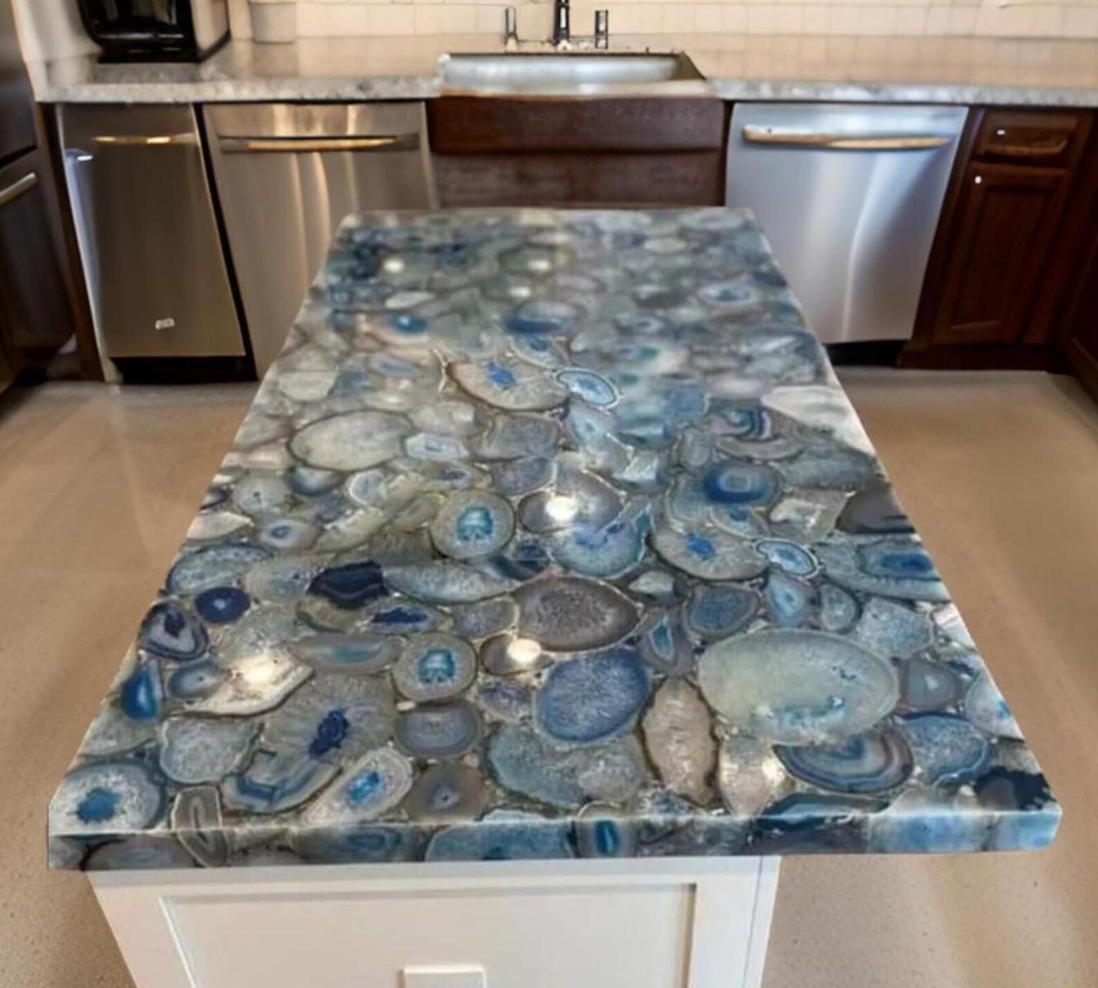 Handmade Blue Agate Kitchen Island Table: Luxury Gemstone Countertop - Etsy