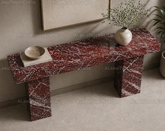 Rosso Levanto Marble Console Table – Luxury Red Stone Entryway Table – Modern Minimalist Hallway Console – Handmade Marble Furniture