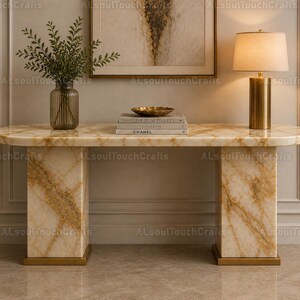 Honey Onyx Console Table, Luxury Stone Entryway Table, Gold Vein Onyx Pedestal Table, Modern Marble Hallway Table Console Table Honey Color