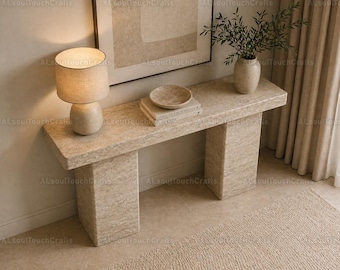 Luxury Travertine Console Table, Beige Natural Stone Entryway Table, Minimalist Modern Console, Handcrafted Stone Furniture, Grand Decor
