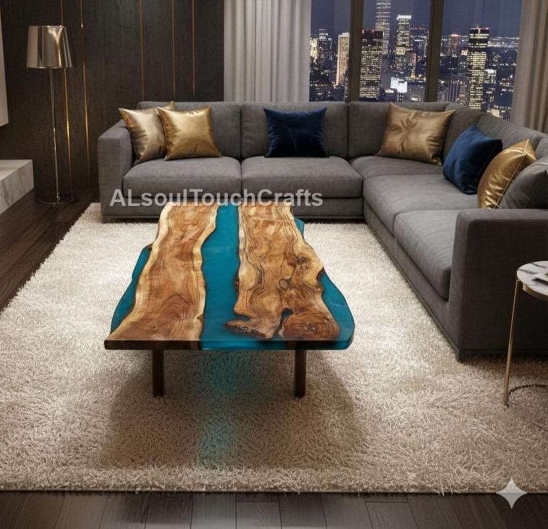 Ocean Blue Epoxy and Walnut Wood Table | Custom Handmade River Design ...