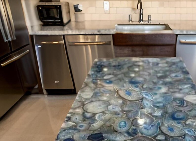 Handmade Blue Agate Kitchen Island Table: Luxury Gemstone Countertop - Etsy