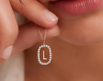 Collar con inicial de plata de ley 925 con diamantes de circonita cúbica, joyería personalizada con letra en oro de 18k, regalo para damas de honor.