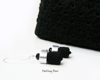 Handmade, Crochet Earrings In Black Colour Summer Fashion, Modern Handcrafted Jewellery, Crochet Beads, Crochet Jewelry