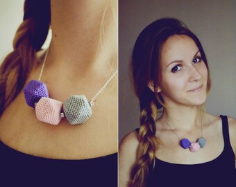Geometric Crochet beads Necklace Silver plated Chain Summer Fashion Gift for Her Street Fashion