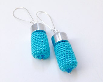 Chrocher Earrings/ Crochet Beads / Jewelry / Turquoise / Crocheted Earrings / Christmas Gifts, Modern Earrings, Crochet, Earrings, Jewellery