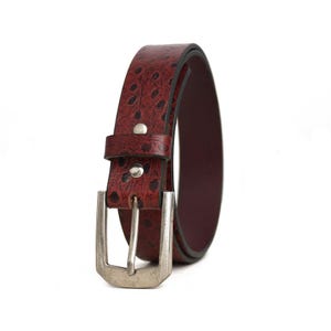Handmade Genuine Leather Embossed Belt – Modern Statement Pattern – Premium Full Grain Leather – Unique Artisan Gift for Men