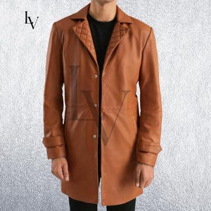 Custom Sheepskin Leather Trench Coat: Quilted Collar, Tailored Fit