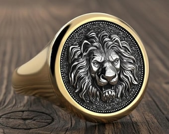 Anillo de león de plata esterlina hecho a mano: joyería con el logo del Rey León