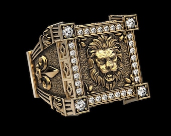 Lion Diamond Ring for Men – Sterling Silver Animal Jewelry