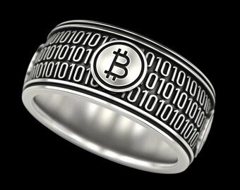 Bitcoin Symbol Ring – Sterling Silver Crypto Band, Handmade Jewelry