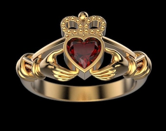 Sterling Silber Claddagh Ring - Rubin Herz, irischer keltischer Schmuck
