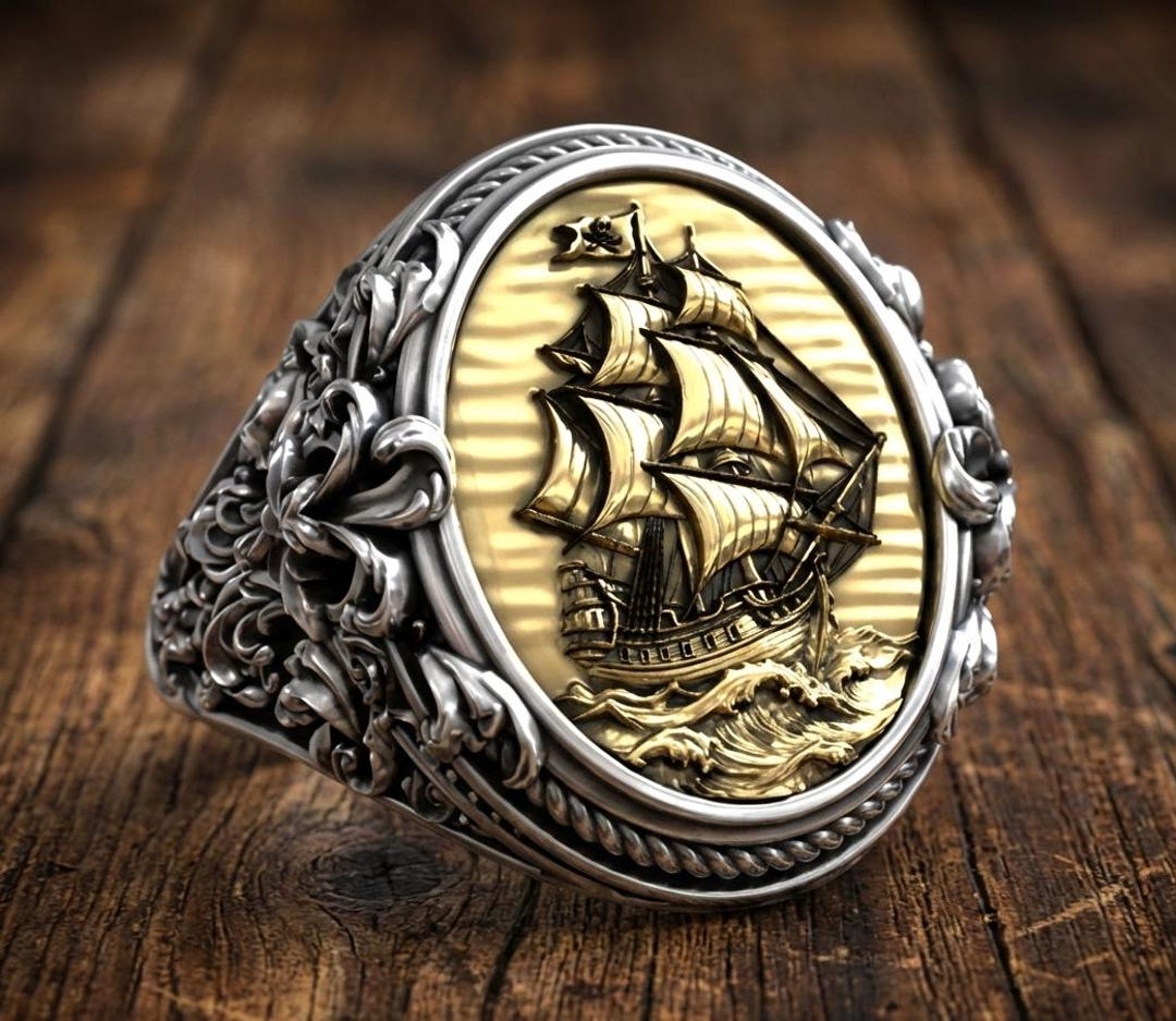 Baroque Pirate Ship Ring – 925 Silver Nautical Maritime Ring, Vintage ...