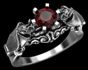 Anello pipistrello in argento sterling – Gioiello gotico con rubini e diamanti