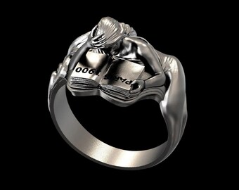 Anello a forma di libro in argento sterling – Gioiello fatto a mano, regalo per lettori
