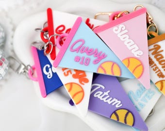 Personalized Softball Bag Tag | Custom Sports Keychain & Bat Bag Charm |  3D-Printed Tournament Team Gift
