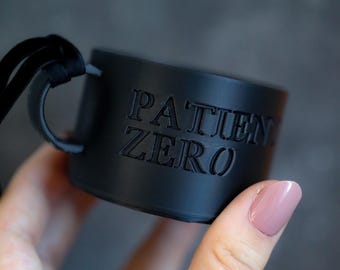 Moody Black Mini Mug Ornament | 3D-Printed Christmas Decor | Engraved Tiny Desk Trinket Cup