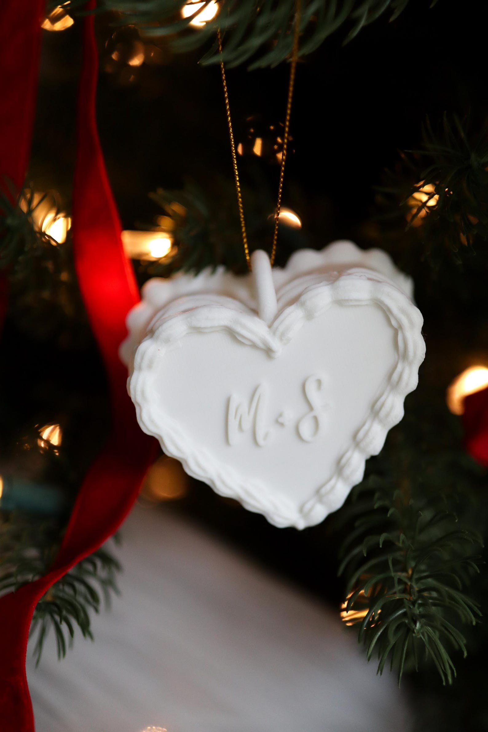 Custom Heart Wedding Cake Ornament | 3D Printed Personalized Engagement or Wedding Keepsake