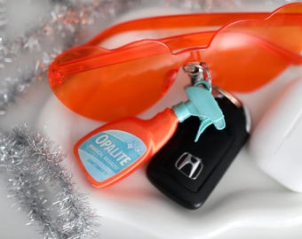 Llavero con atomizador de opalita / Abalorio brillante para bolso impreso en 3D / Doble cara + Adhesivo holográfico - No pulveriza