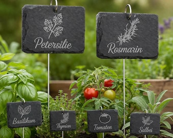 Personalisierte Pflanzenschilder aus Schiefer, graviert, Kräuterstecker Garten, individuell, Hochbeet Deko