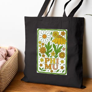 Phi Mu Sorority Canvas Floral Block Print Tote Bag Greek Life Gift Cute College Girl Big Little Sisterhood Recruitment Greek Letters
